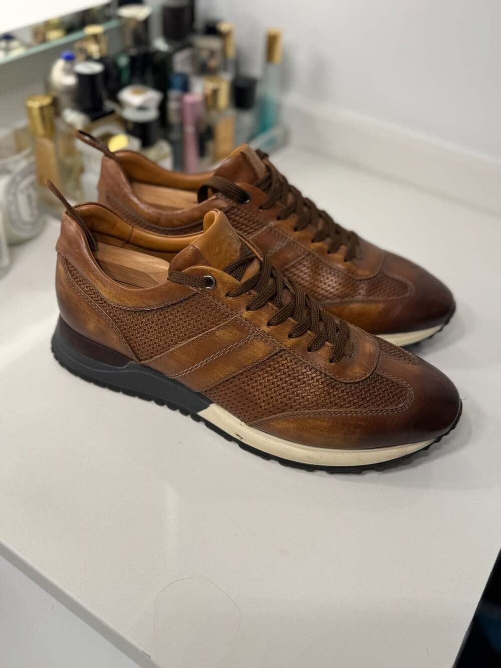 Bruno Magli Davio Leather Sneakers Cognac